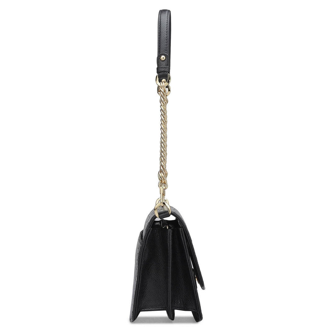 Small Croco Leather Shoulder Bag - Black