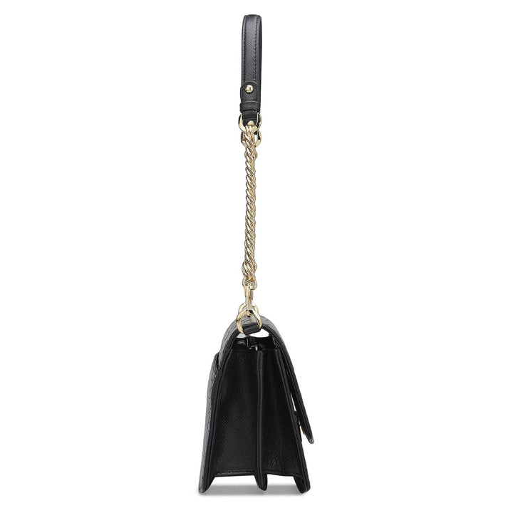Small Croco Leather Shoulder Bag - Black