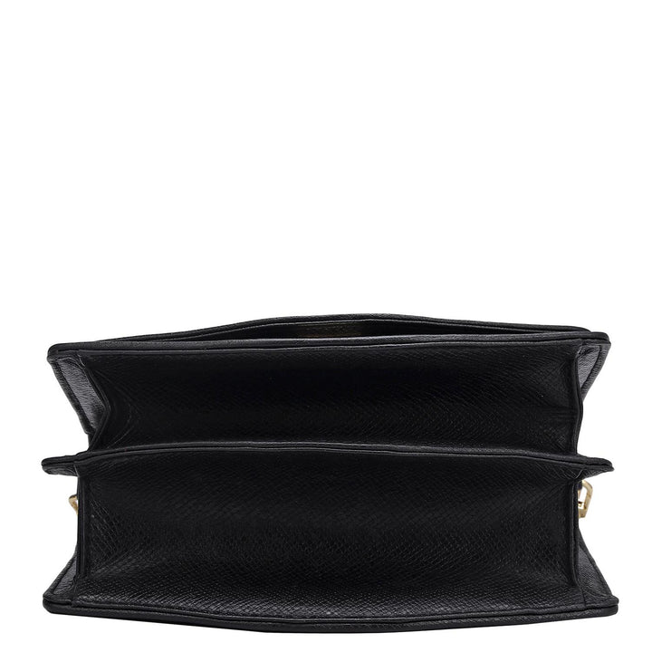 Small Croco Leather Shoulder Bag - Black