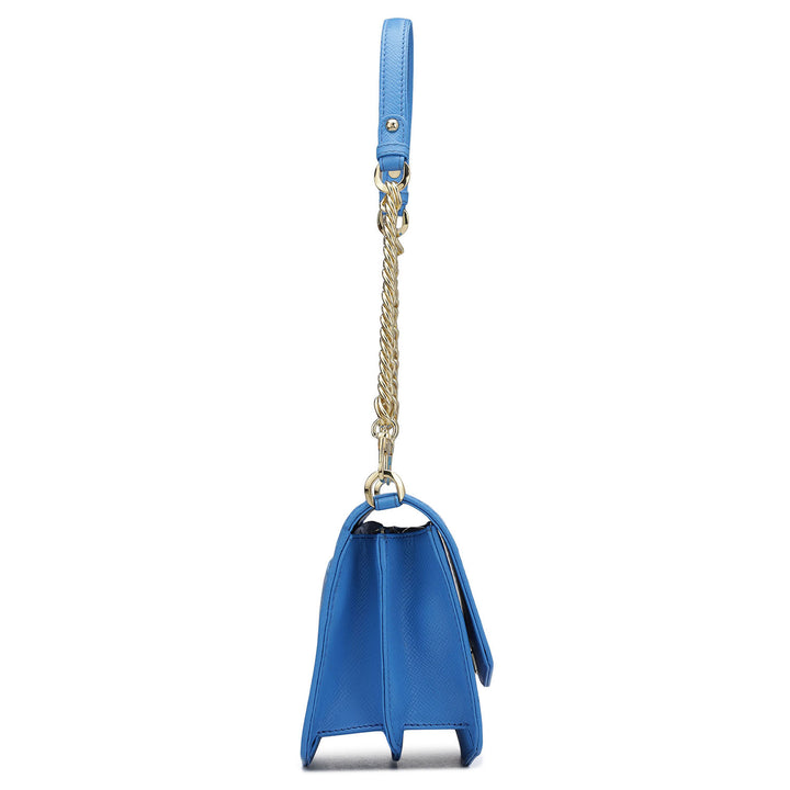 Small Croco Leather Shoulder Bag - Blue