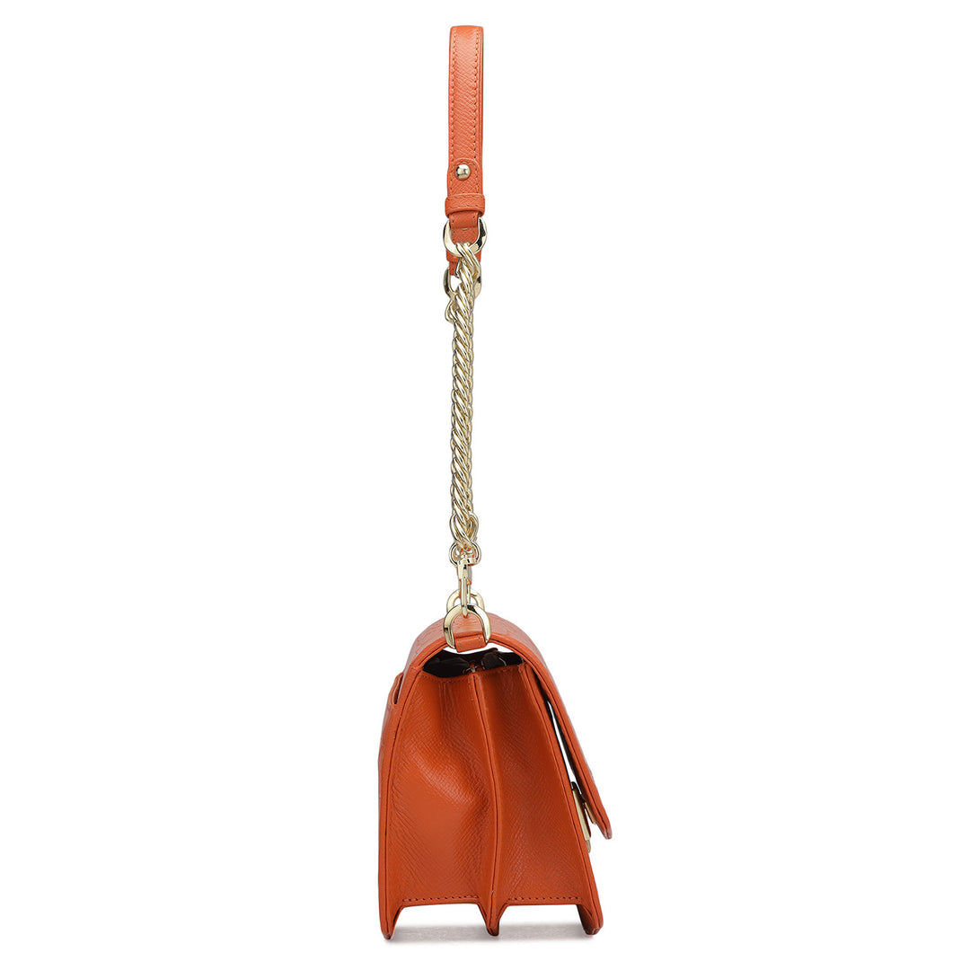 Small Croco Leather Shoulder Bag - Pumpkin