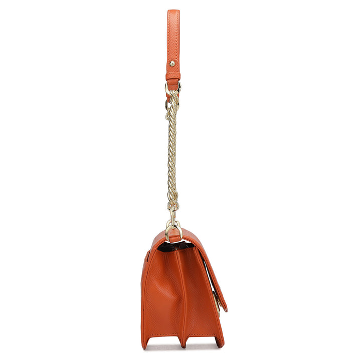 Small Croco Leather Shoulder Bag - Pumpkin