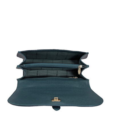 Small Croco Leather Shoulder Bag - Ocean