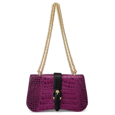 Small Croco Leather Shoulder Bag - Orchid