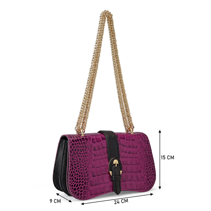 Small Croco Leather Shoulder Bag - Orchid