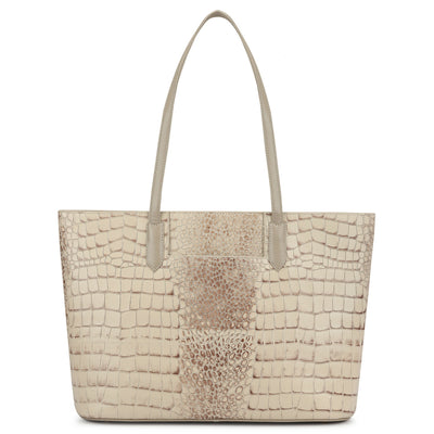 Large Croco Leather Tote - Frost