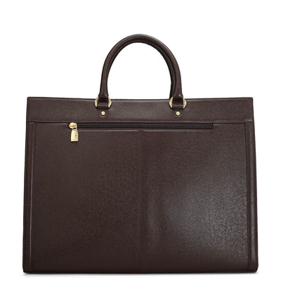 Large Monogram Franzy Leather Book Tote - Chocolate