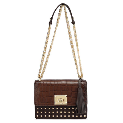 Small Croco Franzy Leather Shoulder Bag - Brown