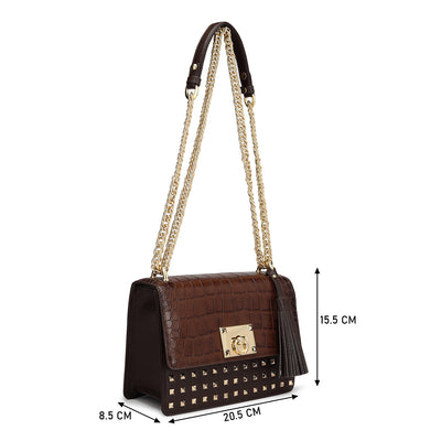 Small Croco Franzy Leather Shoulder Bag - Brown