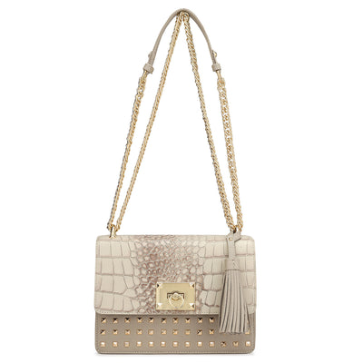 Small Croco Franzy Leather Shoulder Bag - Frost