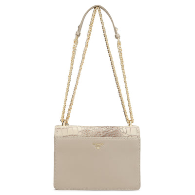 Small Croco Franzy Leather Shoulder Bag - Frost