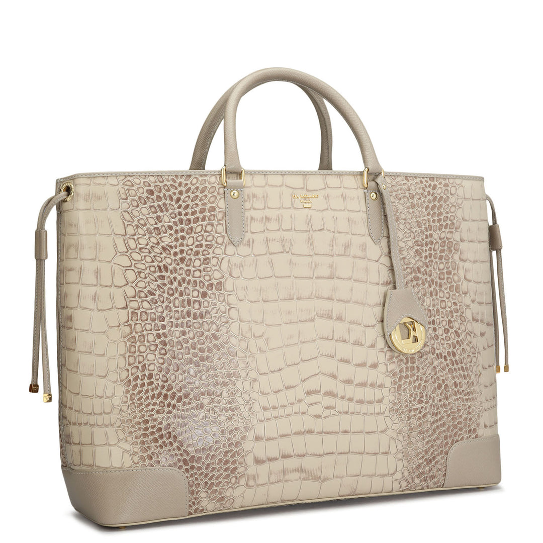 Large Croco Leather Tote - Frost