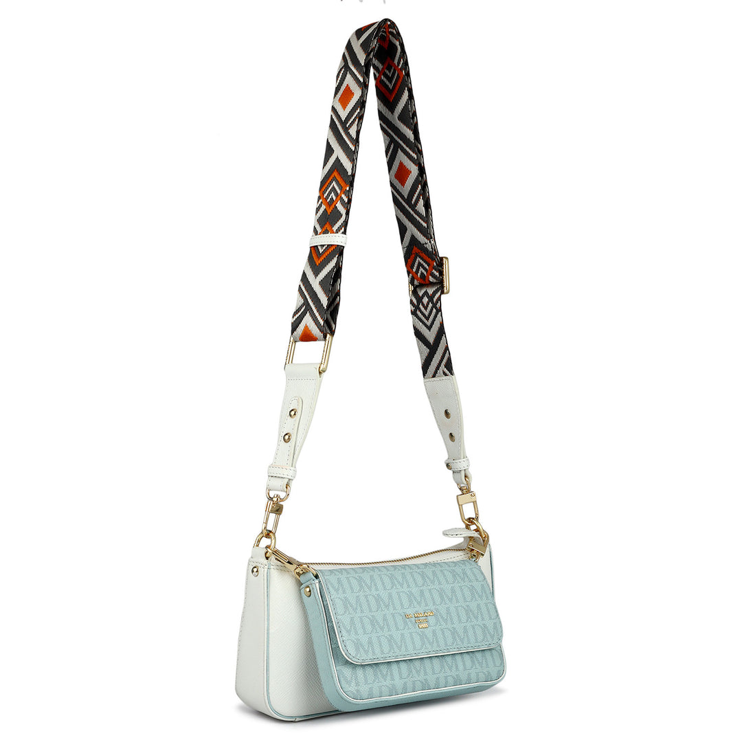 Monogram Franzy Leather Sling - Cloud Blue & White