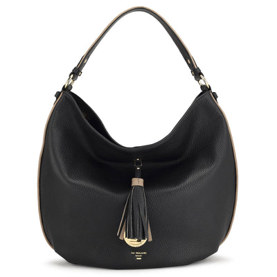 Medium Wax Leather Hobo Bag - Black