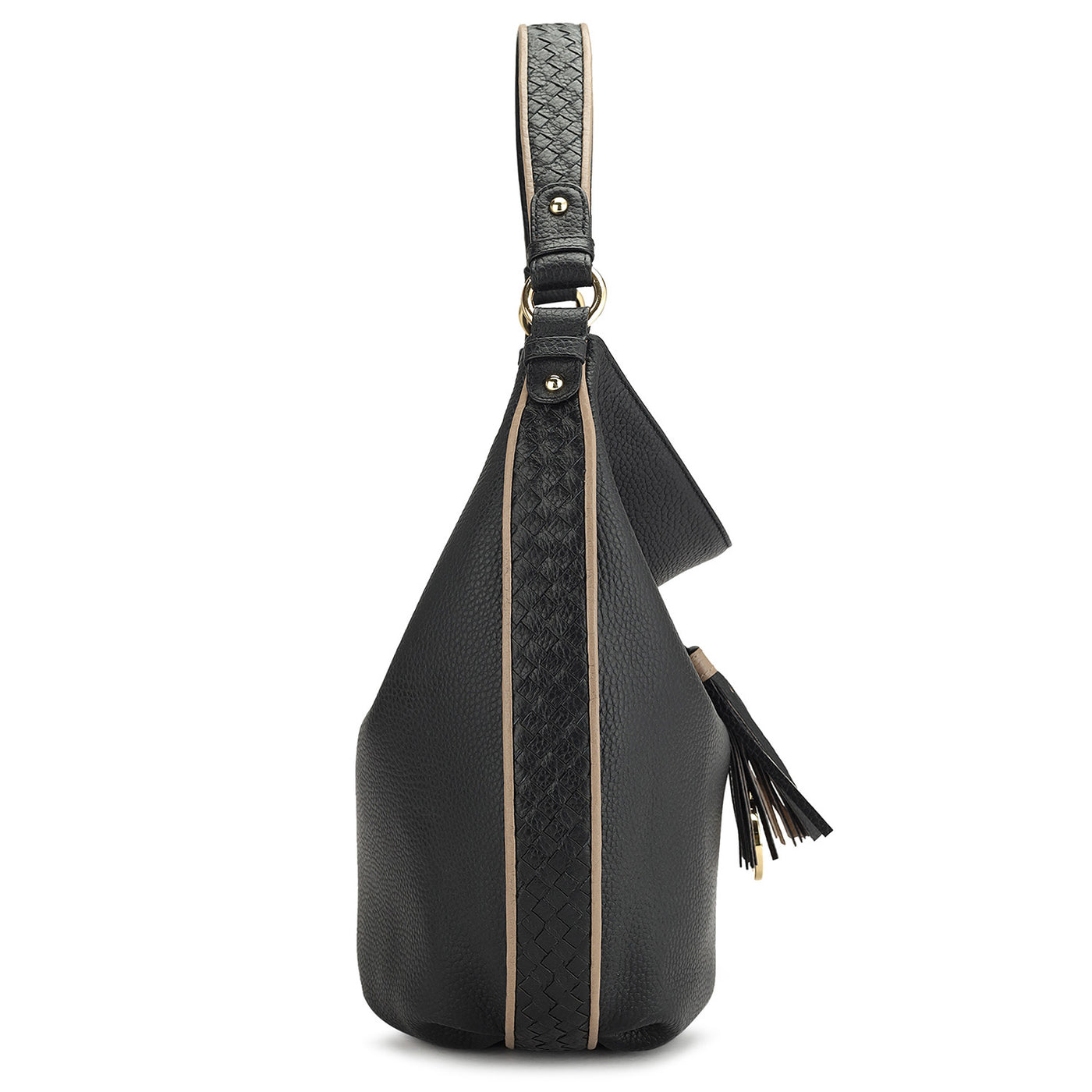 Medium Wax Leather Hobo Bag - Black