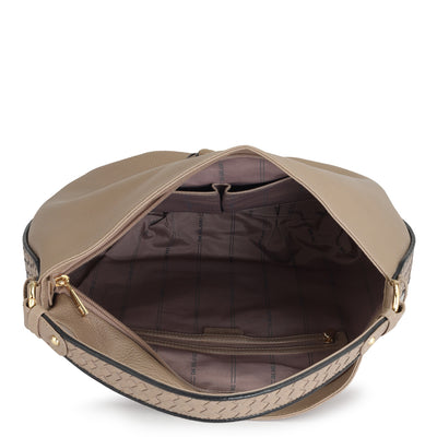 Medium Wax Leather Hobo Bag - Greyish Taupe
