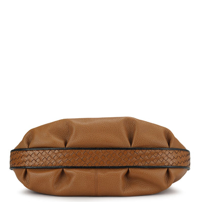 Medium Wax Leather Hobo Bag - Tan