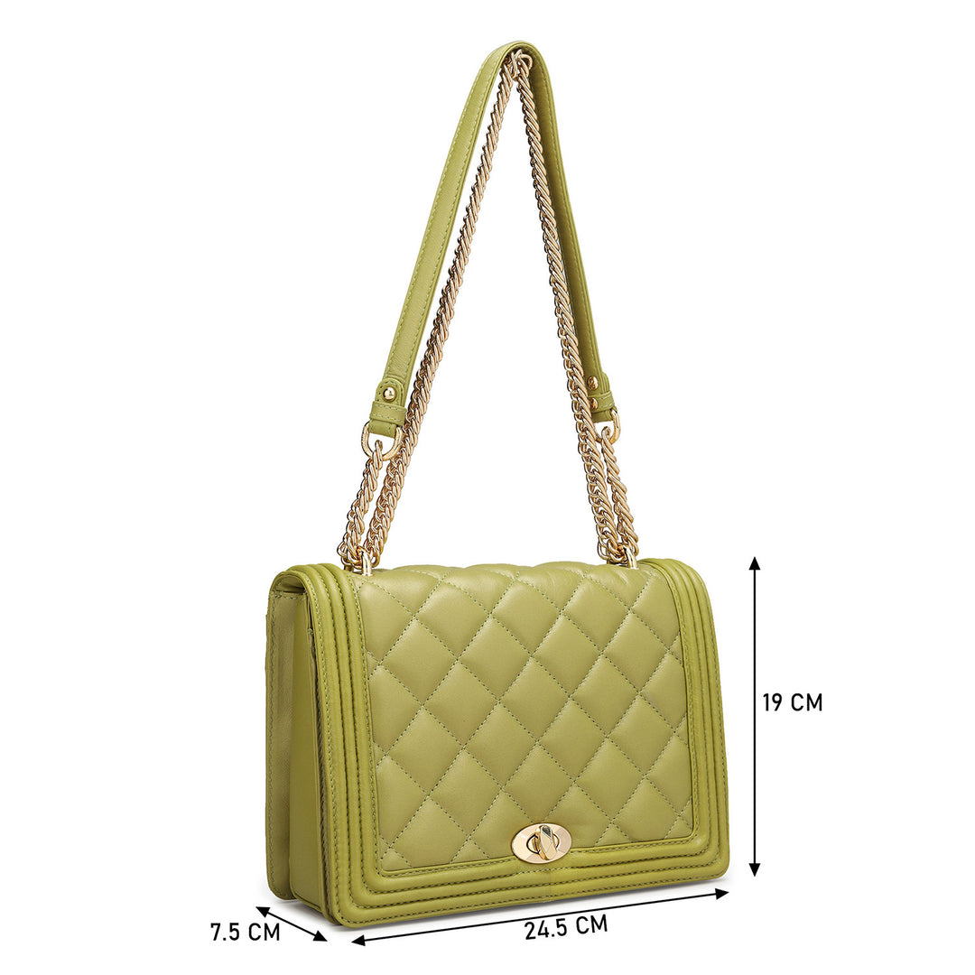 Medium Quilting Leather Shoulder Bag - Olive
