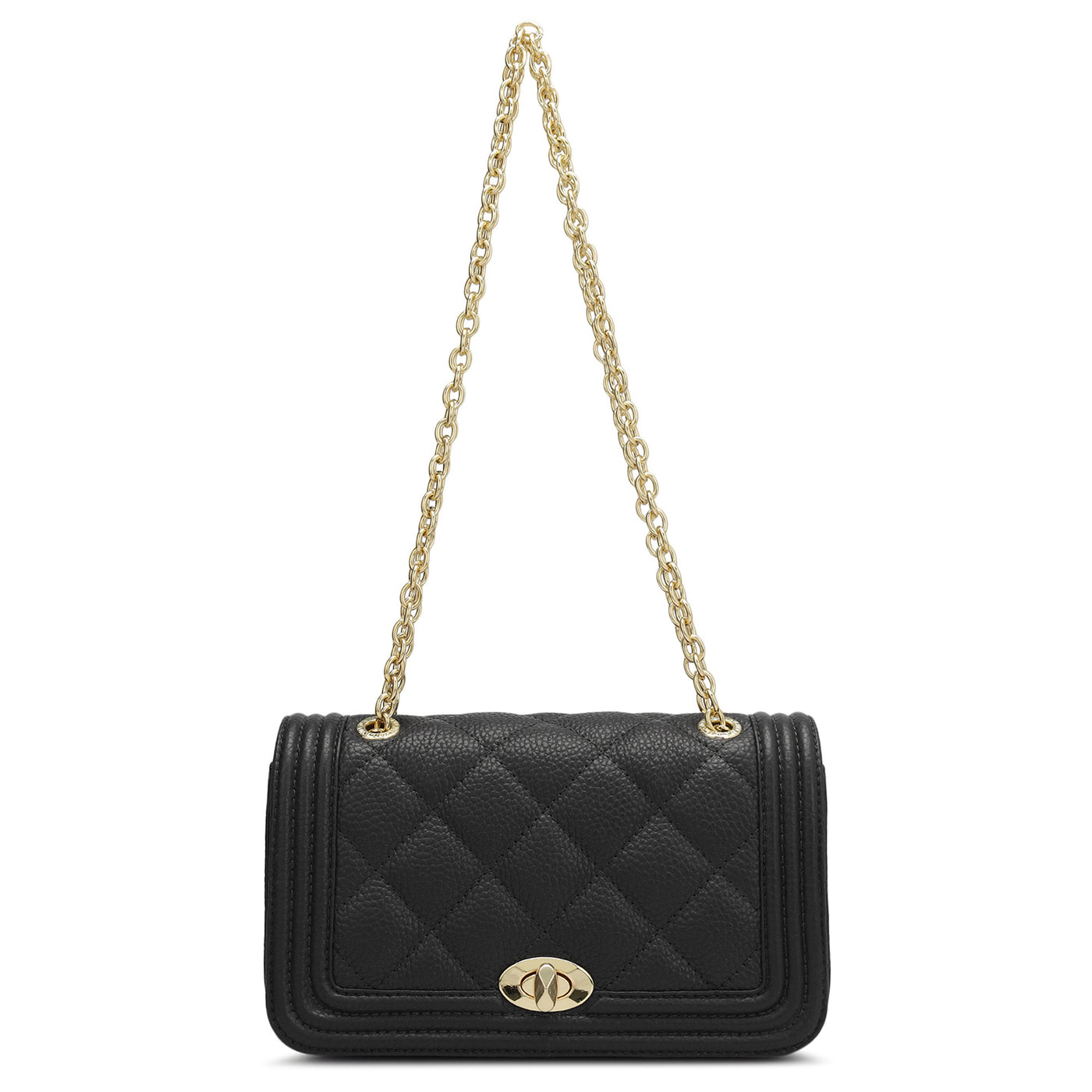 Small Quilting Leather Shoulder Bag - Black