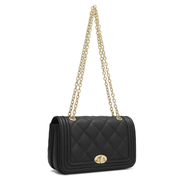 Small Quilting Leather Shoulder Bag - Black