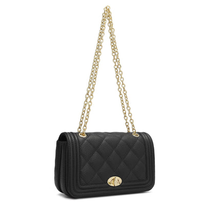 Small Quilting Leather Shoulder Bag - Black
