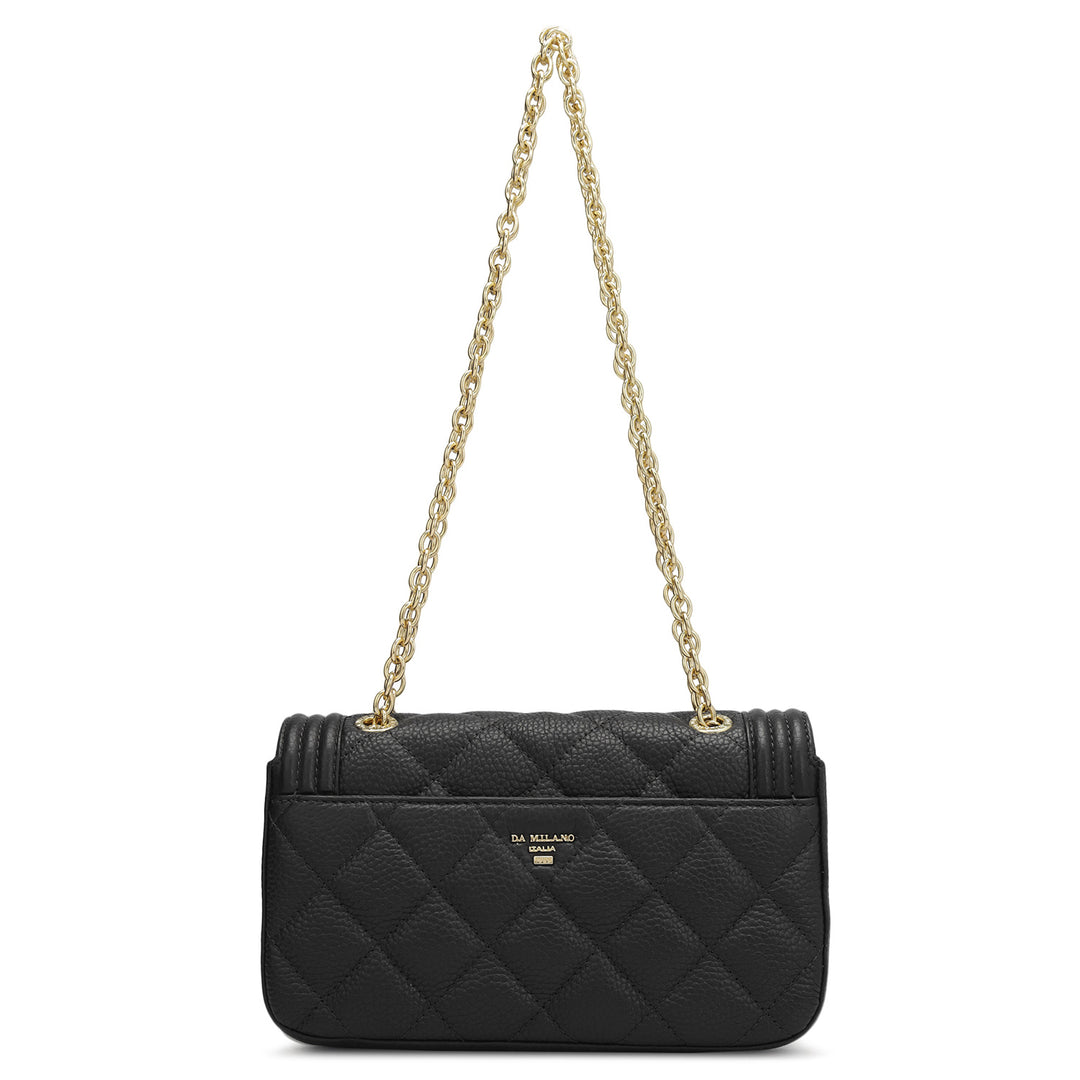 Small Quilting Leather Shoulder Bag - Black
