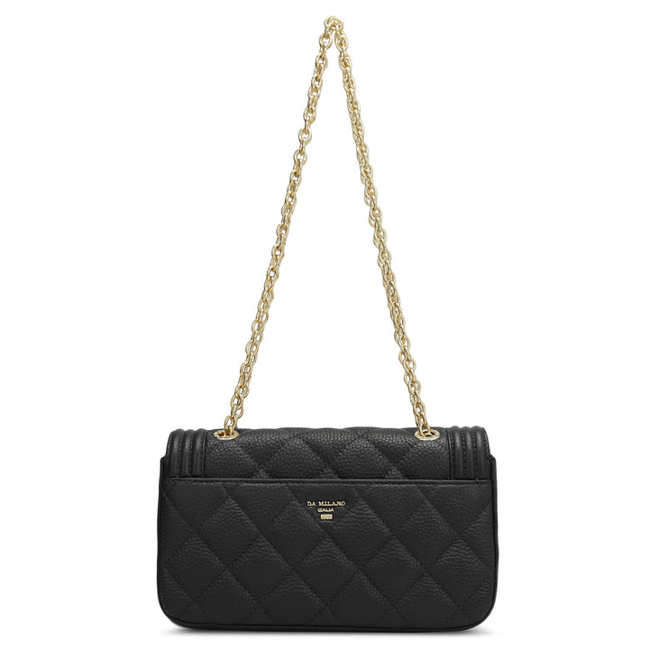 Small Quilting Leather Shoulder Bag - Black