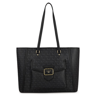 Large Monogram Leather Tote - Black