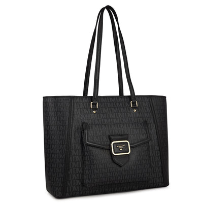 Large Monogram Leather Tote - Black