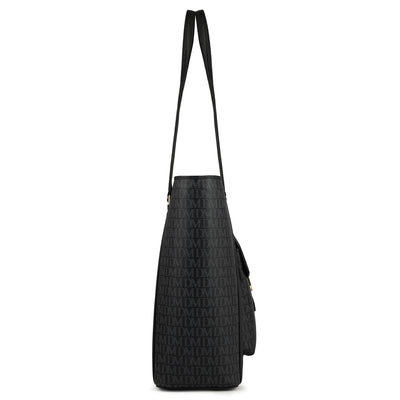 Large Monogram Leather Tote - Black