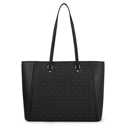 Large Monogram Leather Tote - Black