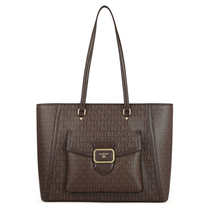 Large Monogram Leather Tote - Chocolate