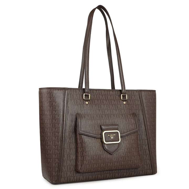 Large Monogram Leather Tote - Chocolate