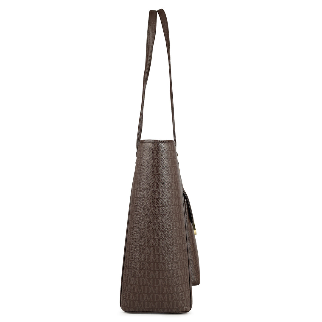 Large Monogram Leather Tote - Chocolate