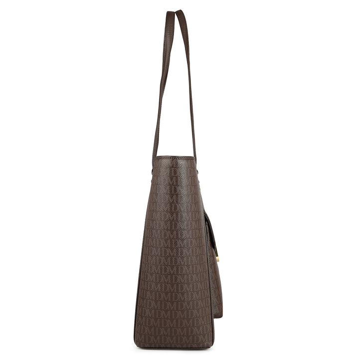 Large Monogram Leather Tote - Chocolate