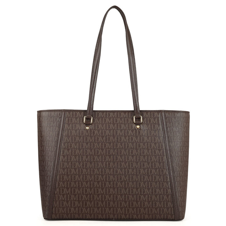 Large Monogram Leather Tote - Chocolate