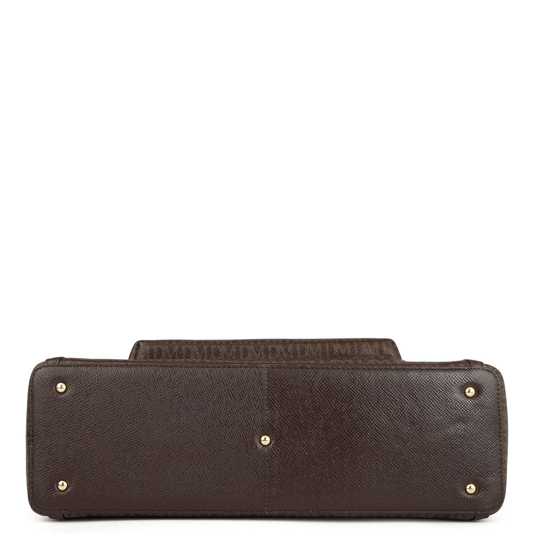 Large Monogram Leather Tote - Chocolate