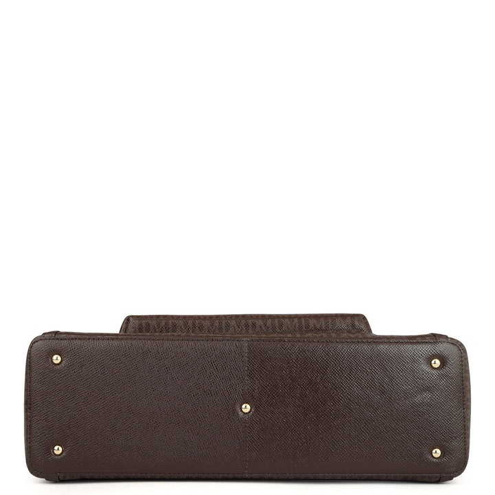 Large Monogram Leather Tote - Chocolate