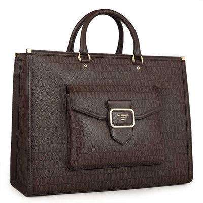 Large Monogram Leather Book Tote - Chocolate