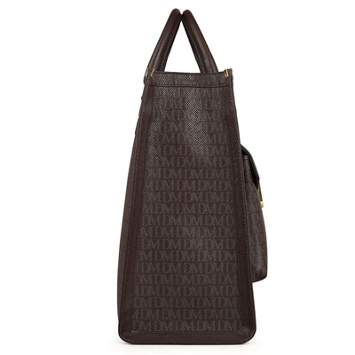 Large Monogram Leather Book Tote - Chocolate