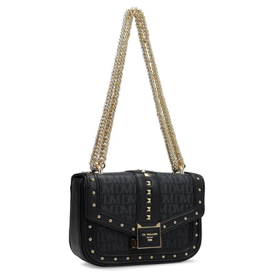 Small Monogram Leather Shoulder Bag - Black