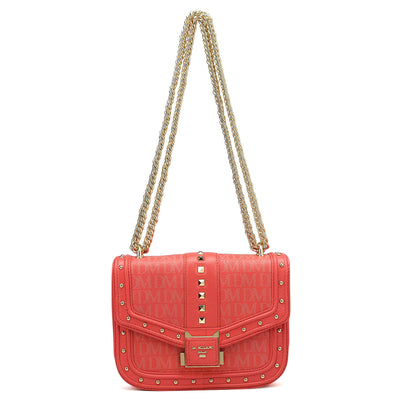 Small Monogram Leather Shoulder Bag - Corallo