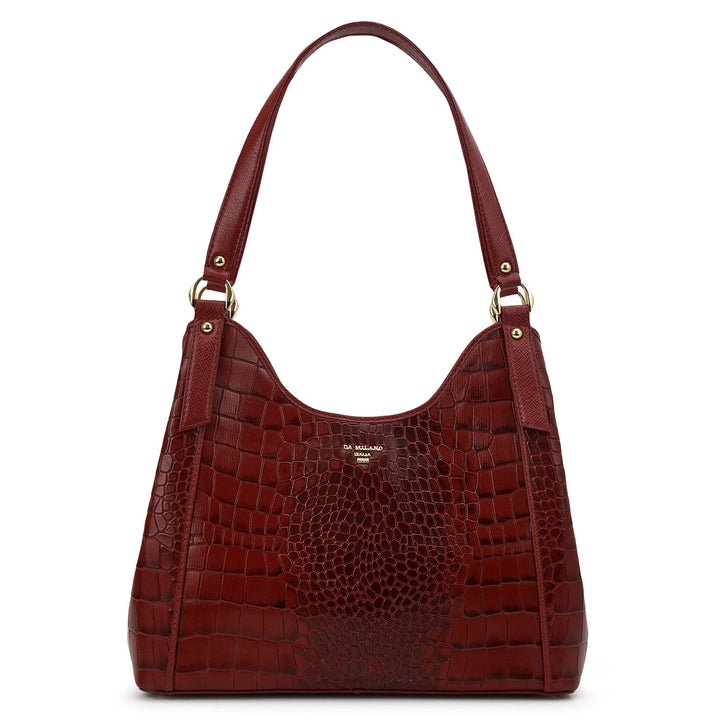 Croco-Texture Hobo Bag - Cherry