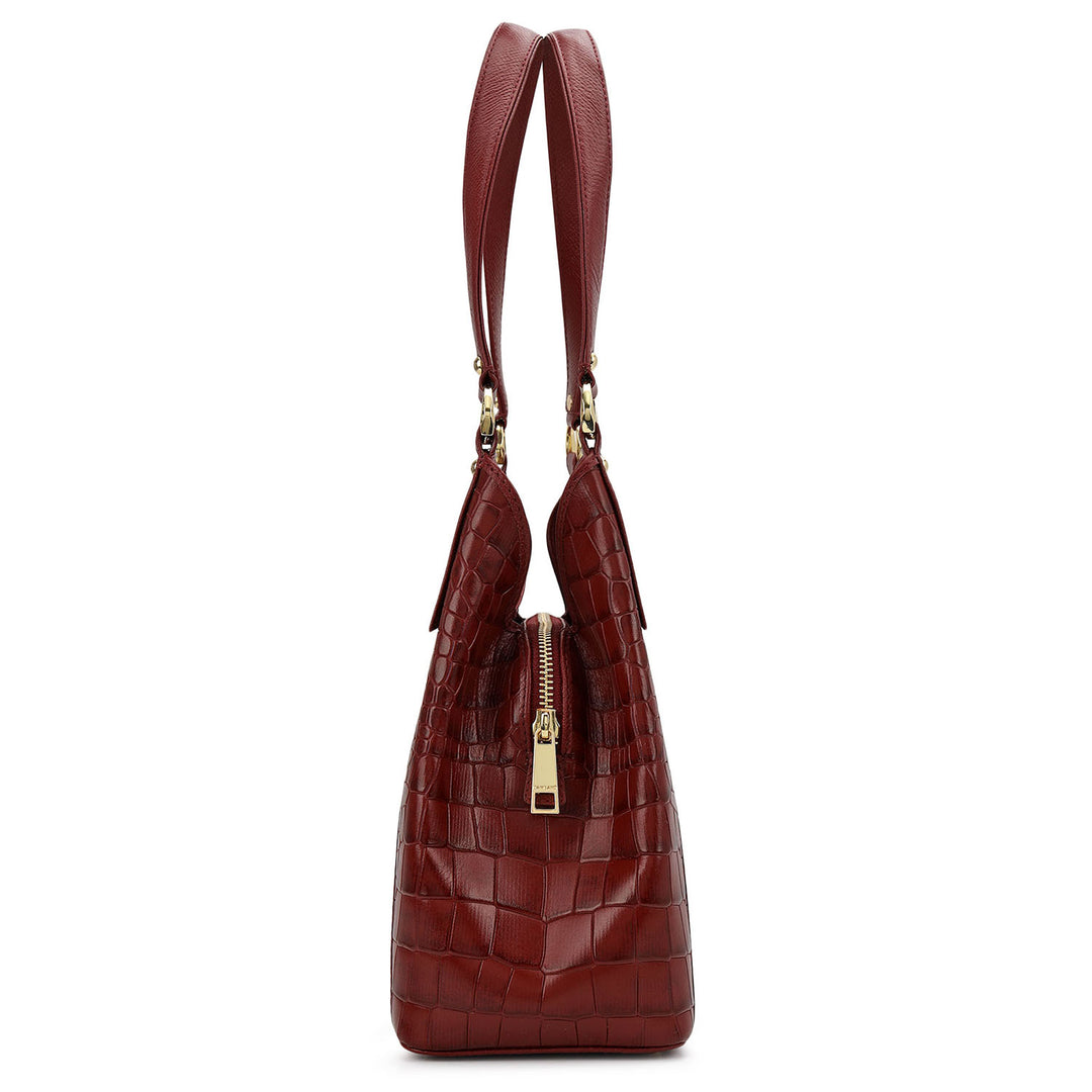 Croco-Texture Hobo Bag - Cherry