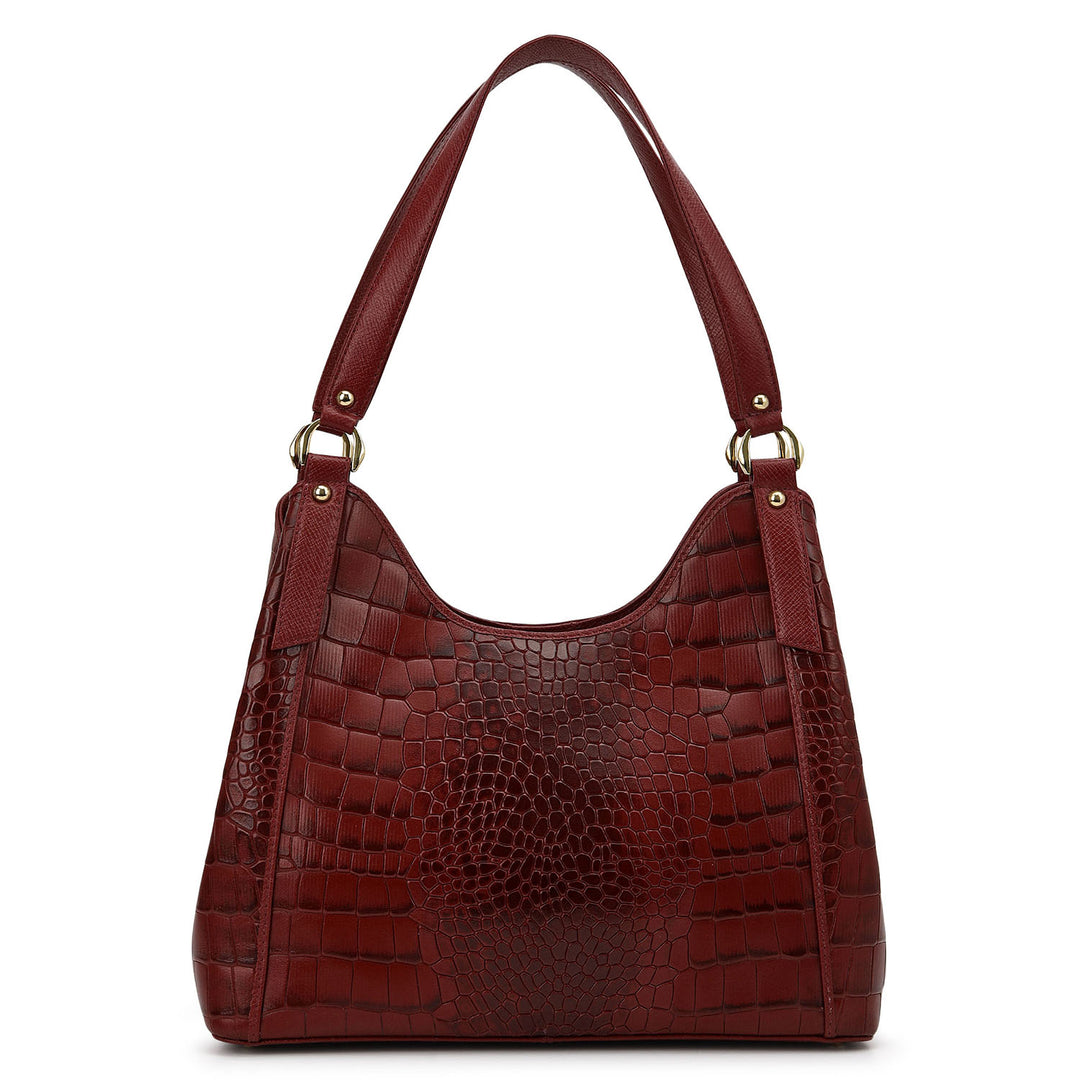 Croco-Texture Hobo Bag - Cherry