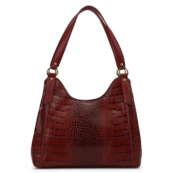 Croco-Texture Hobo Bag - Cherry