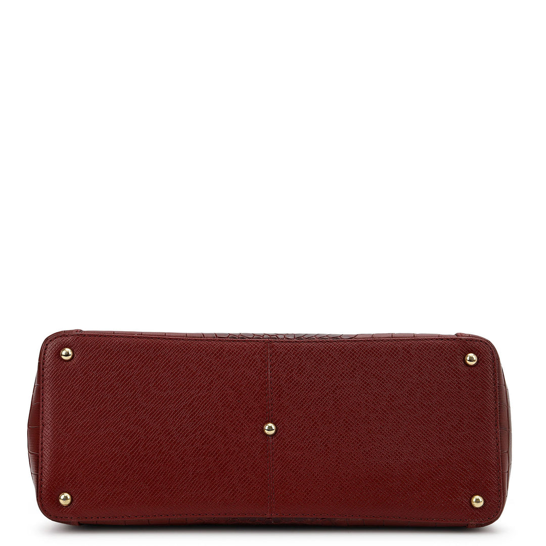Croco-Texture Hobo Bag - Cherry