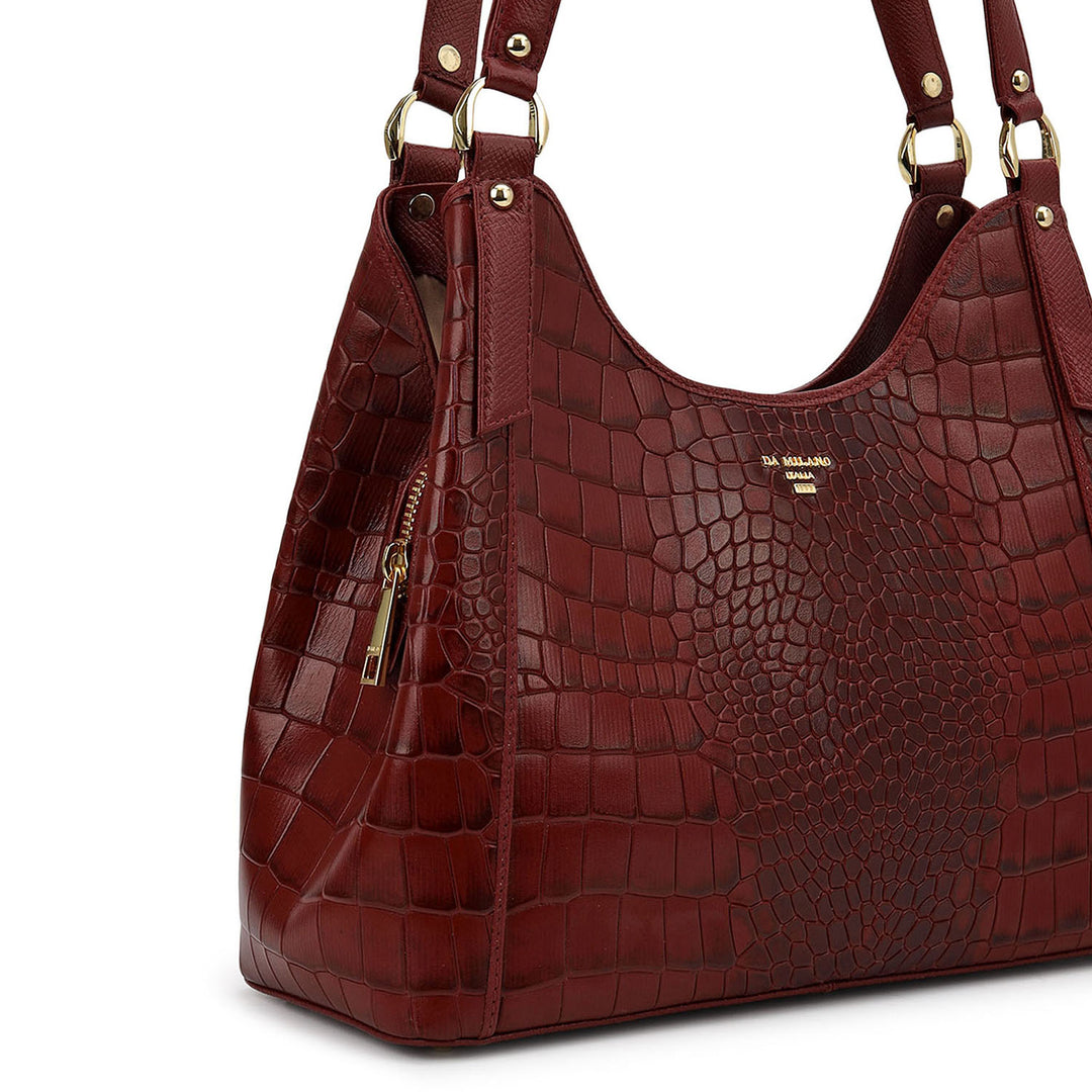 Croco-Texture Hobo Bag - Cherry