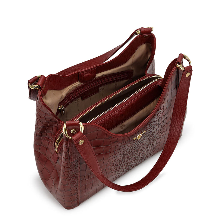 Croco-Texture Hobo Bag - Cherry