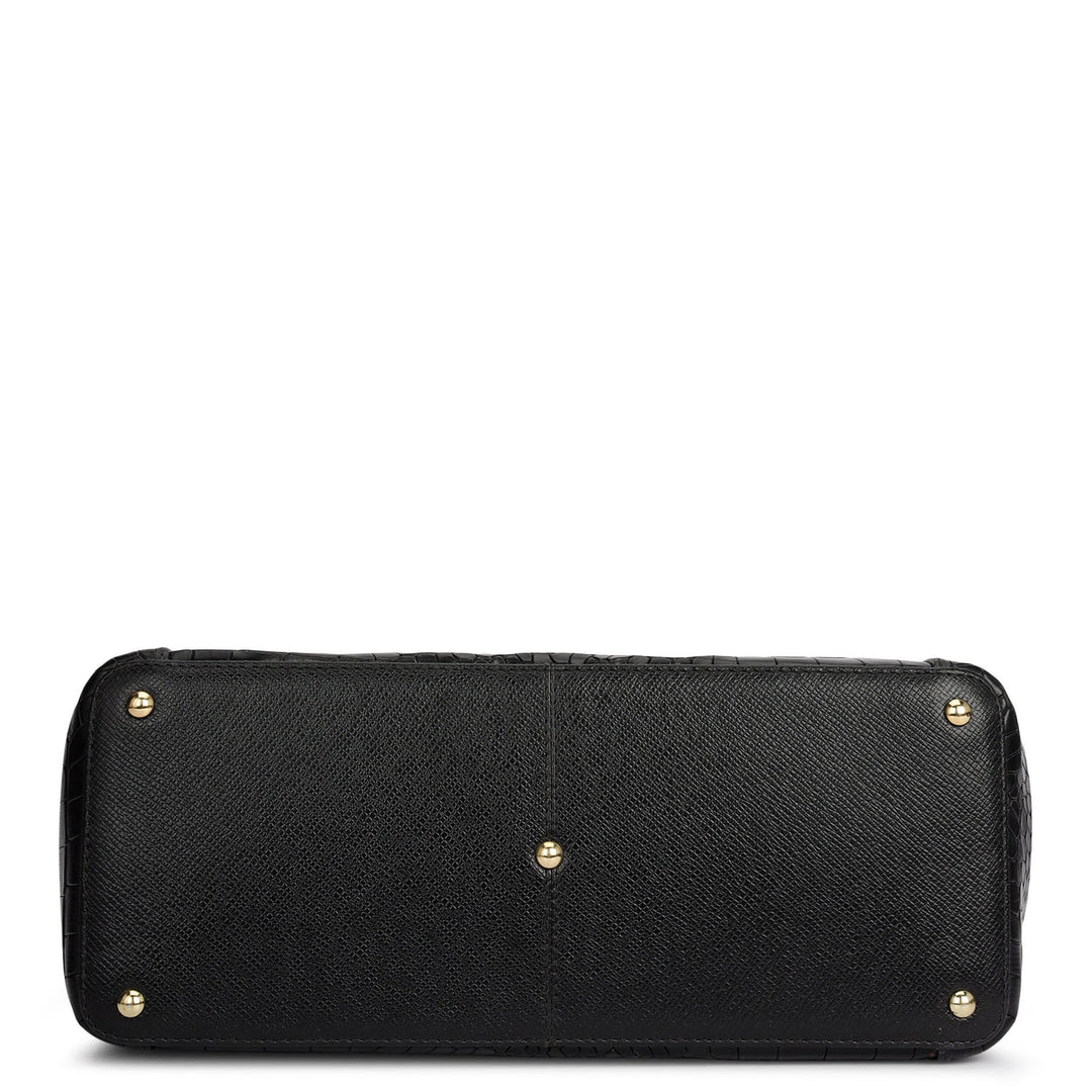 Medium Croco Leather Hobo - Black